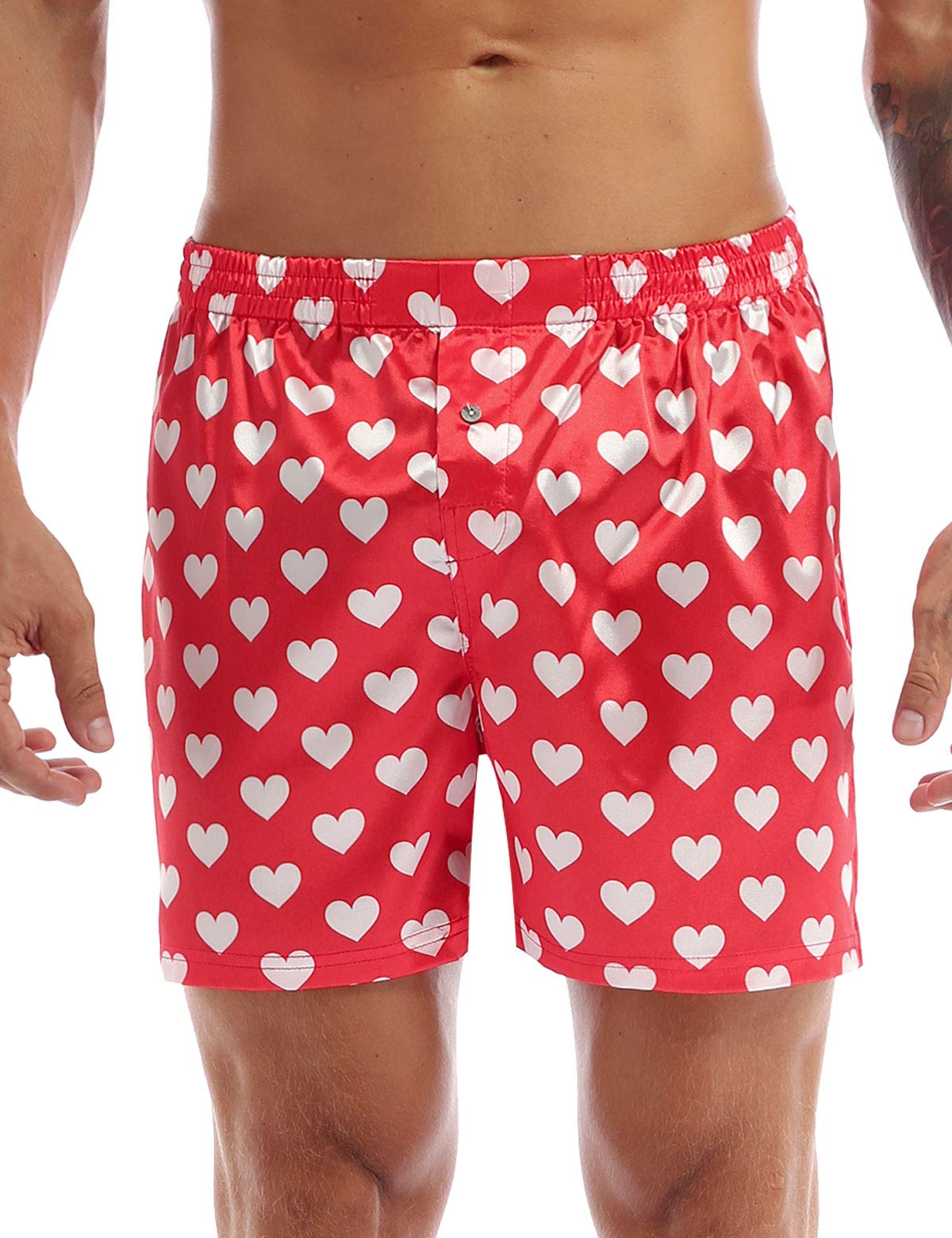 Mens Hot Boxers Shorts Love Heart Print Summer Loose Sports Trunks Underwear Red Large