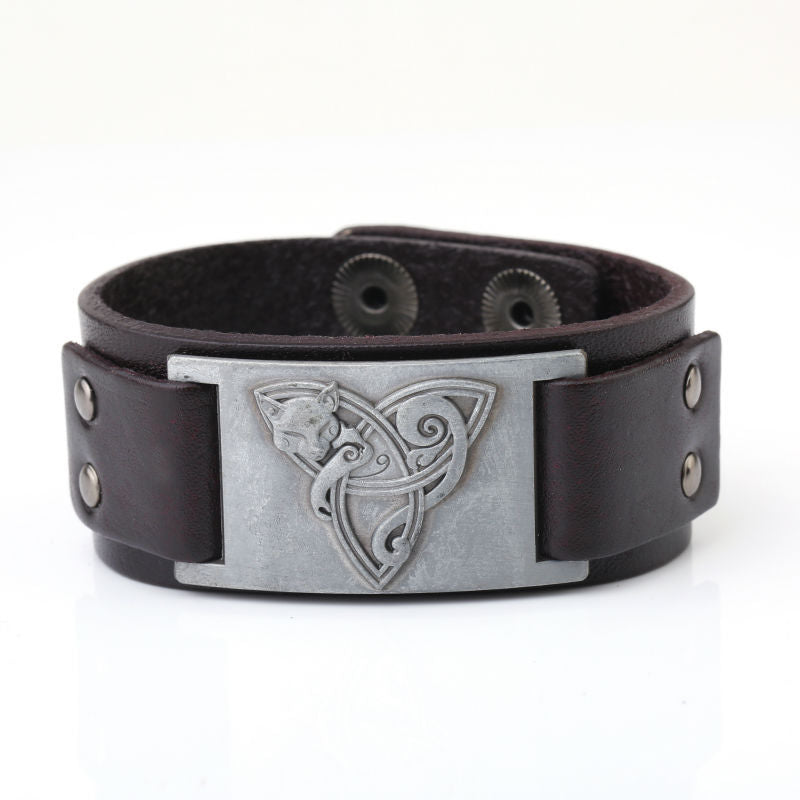Odin Triangle Fox Men's Leather Bracelet - Viking Accessory