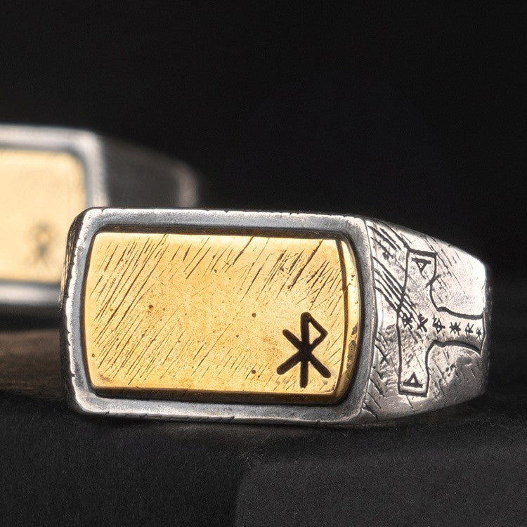 Nordic Viking Ring with Silver and Copper Inlay
