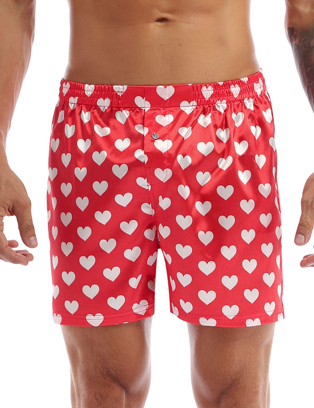 Mens Hot Boxers Shorts Love Heart Print Summer Loose Sports Trunks Underwear Red Large