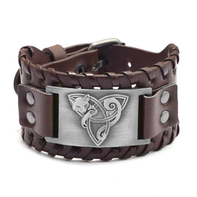 Odin Triangle Fox Men's Leather Bracelet - Viking Accessory