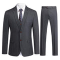 Mens 3 Piece Stripe Suits Set Checked 2 Button Tux Blazer Jacket Vest Trousers