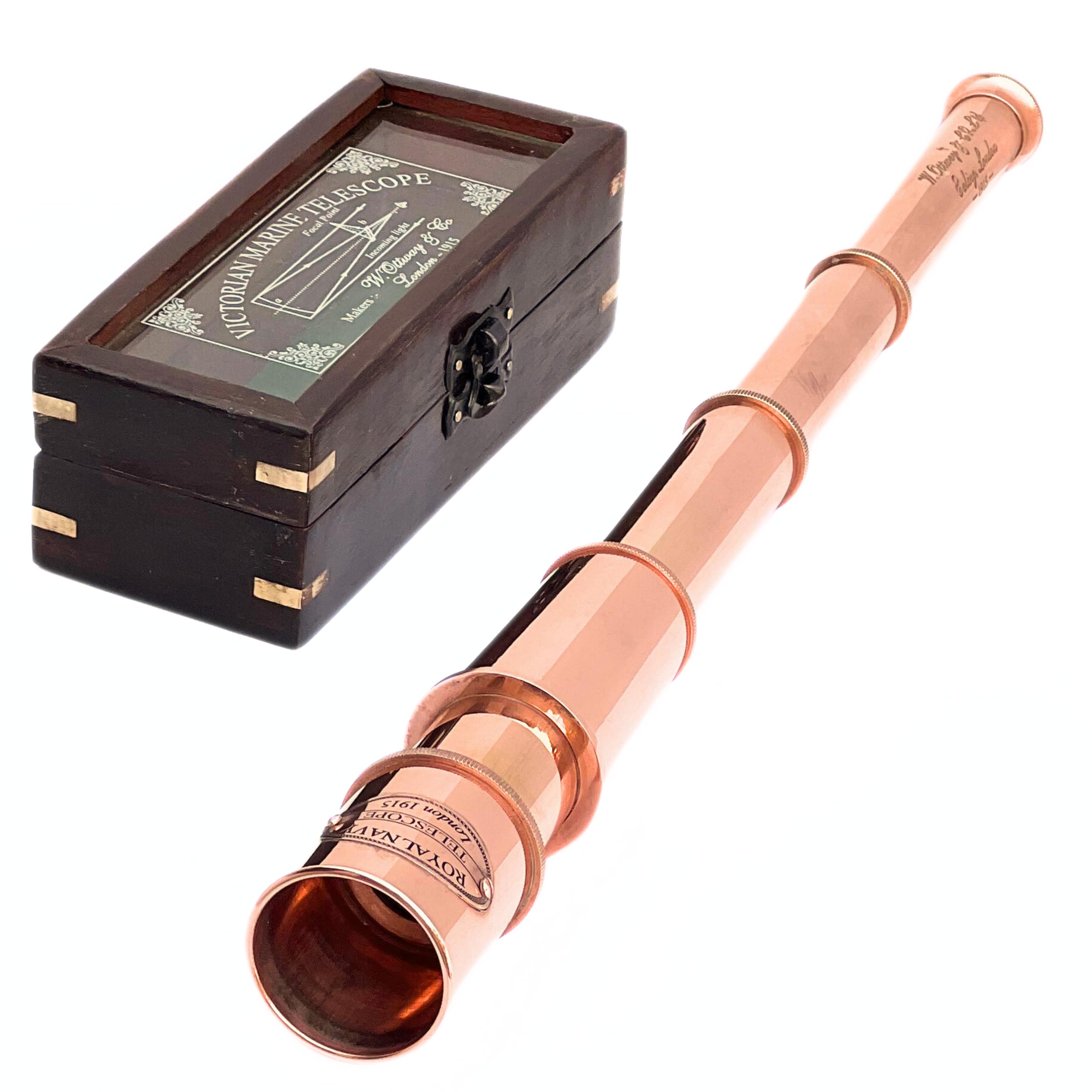 Vintage 1915 Retro Sailor Marine Telescope Copper Antique Royal Navy Telescopes Wooden Box Glass Cover Home & Table Decor
