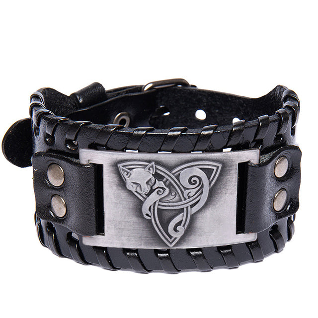Odin Triangle Fox Men's Leather Bracelet - Viking Accessory
