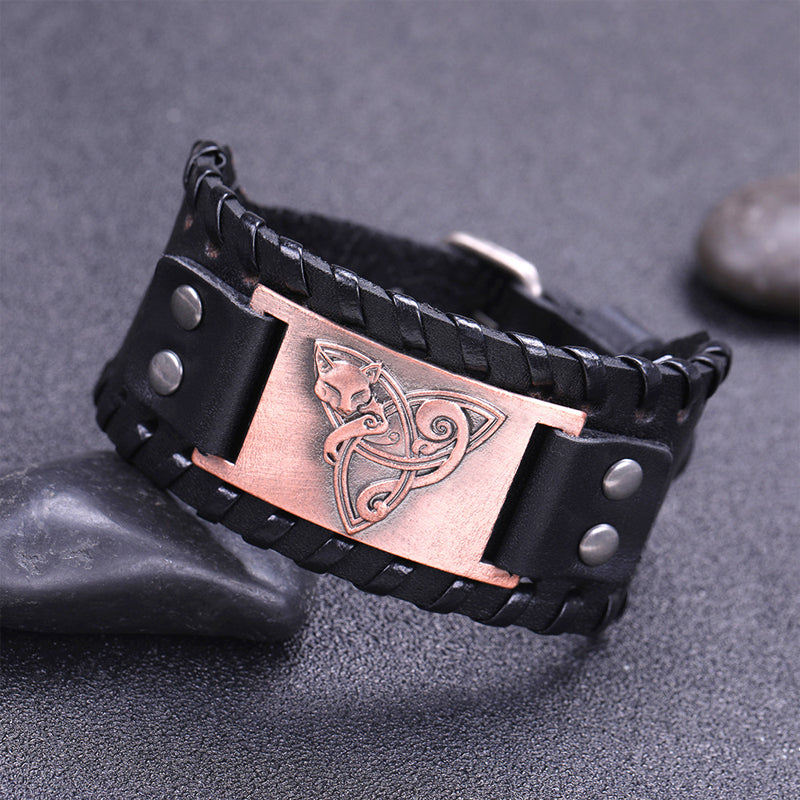 Odin Triangle Fox Men's Leather Bracelet - Viking Accessory