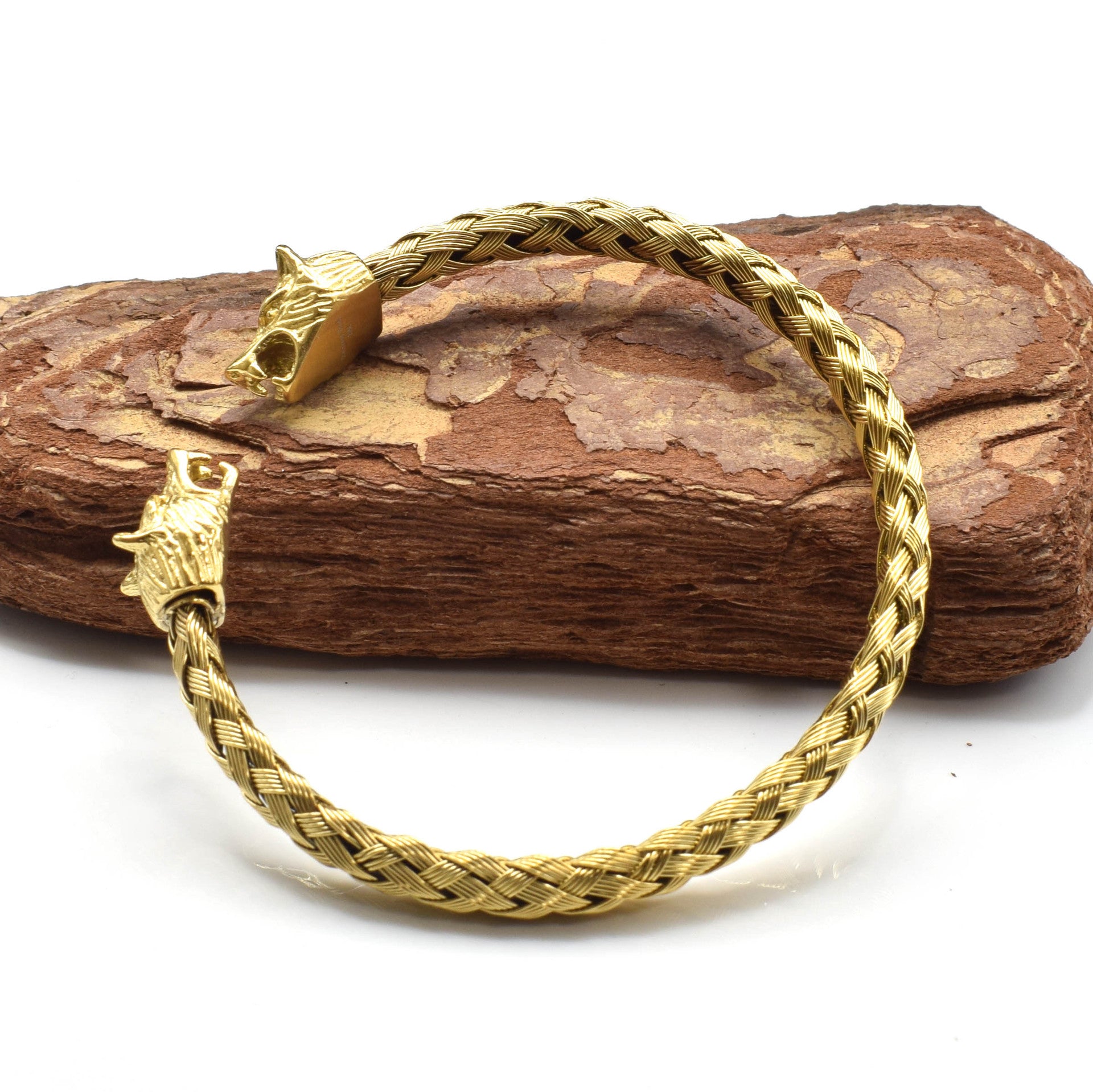 Viking Wolf Head Stainless Steel Braided Bracelet