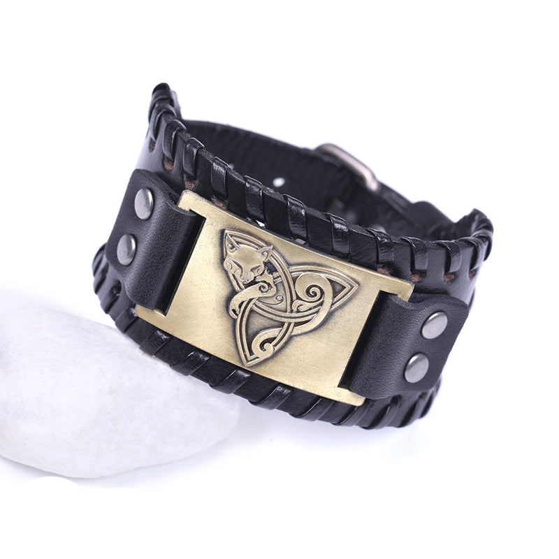 Odin Triangle Fox Men's Leather Bracelet - Viking Accessory