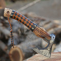 SHINY CRAFTS-Viking Axe-Handmade Viking Axe Hatchet Norse Axe-Valhalla Runic Axe Carbon Steel Viking Axe Head Engraved Handle Wolf Camp Axe Genuine Leather Sheath & Wrap (SCA 03)