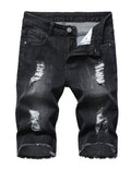 Mens Distressed Jean Shorts Casual Ripped Summer Denim Short Pants with Pockets Black 32