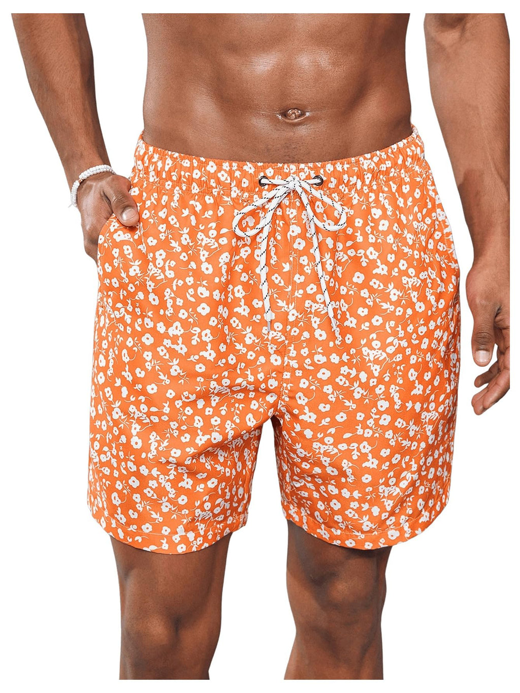 Men's Boho Floral Elastic Swim Shorts - Orange XL