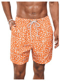 Men's Boho Floral Elastic Swim Shorts - Orange XL