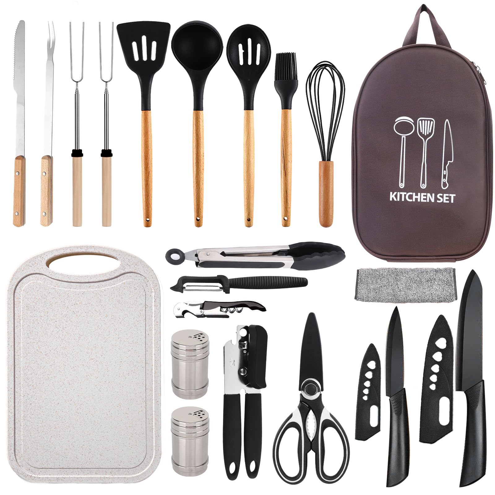 Silicone Camping Cooking Set with Storage Bag Camping Must Haves Car Camping Essentials Camper Accessories Camping Kitchen Cooking Utensil for Picnic Hiking Travel