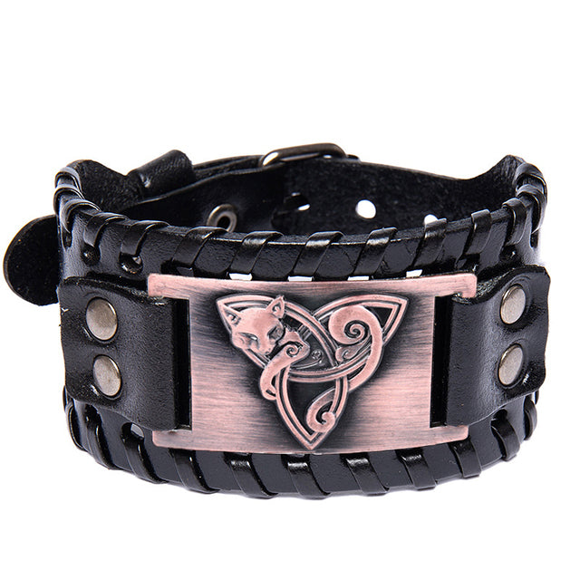 Odin Triangle Fox Men's Leather Bracelet - Viking Accessory