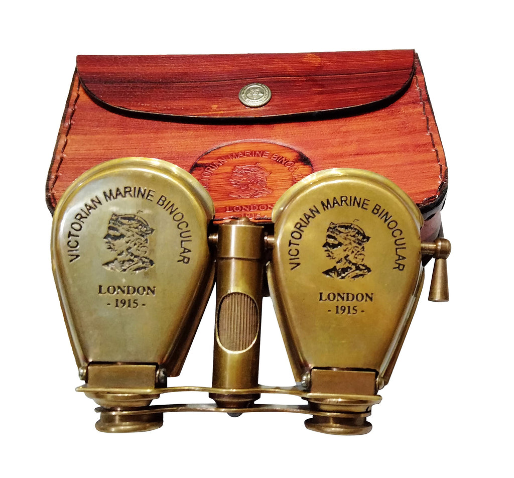 Victorian Marine Solid Brass Antique Binoculars London-1915 with Leather Case High Powered Brass Binocular for Hunting and Bird Watching - Birthday Gift Ideas