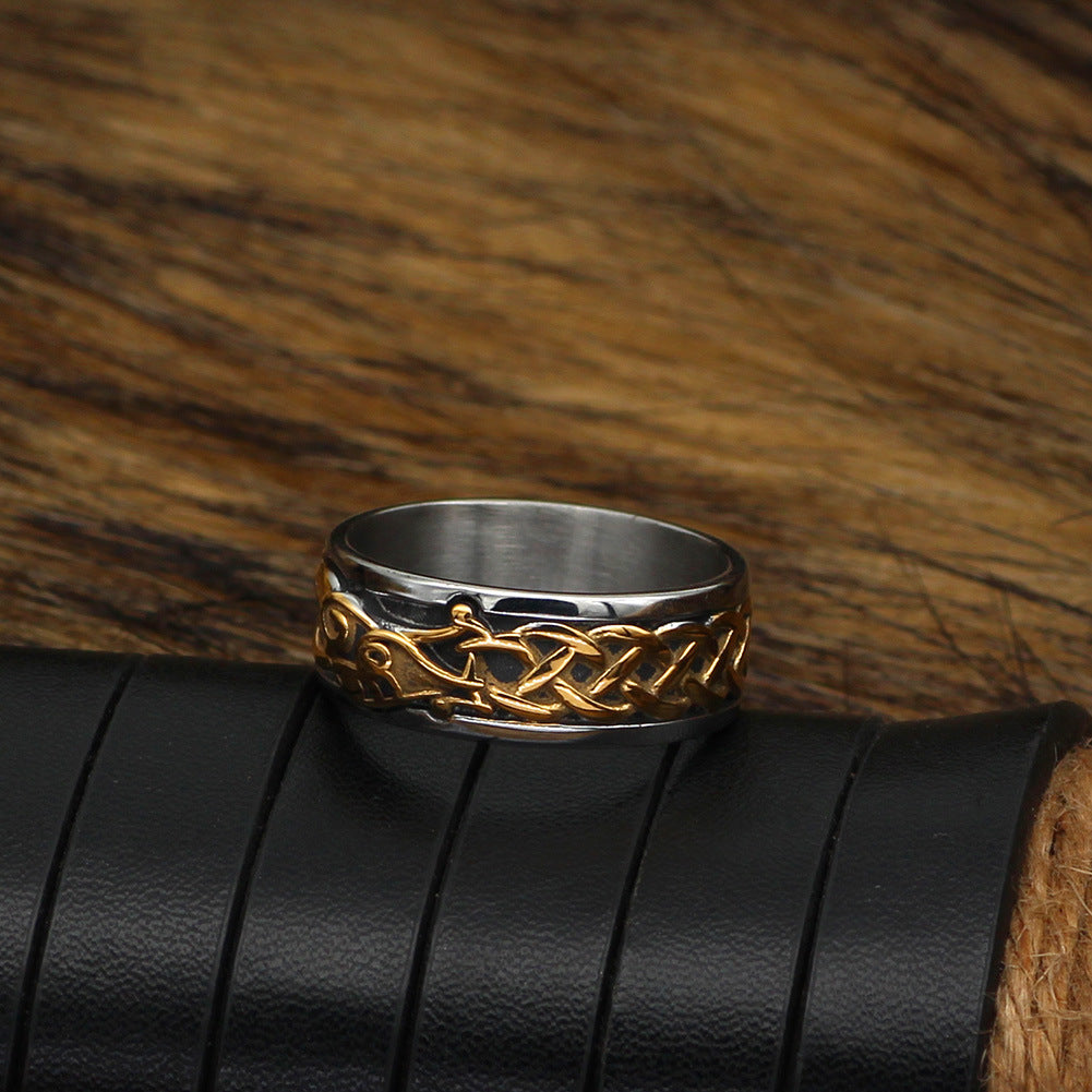 Viking Style Gold Dragon-Shaped Stainless Steel Ring