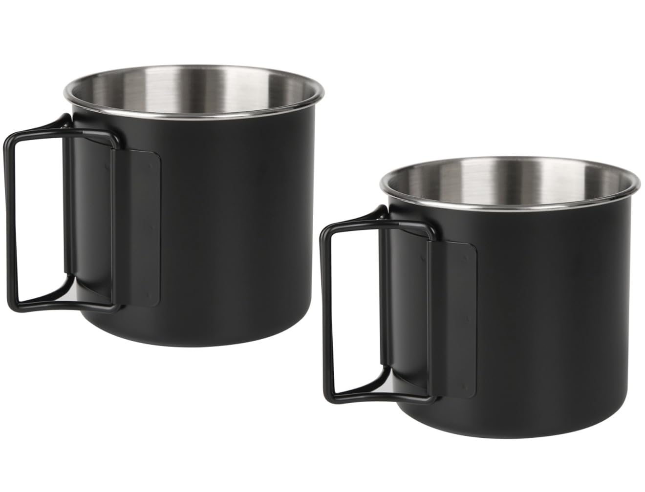 Camping Cups with Folding Handles Camping Mugs Set of 2Camping Coffee Mugs Stainless Steel Camping MugsPortable 12oz Camping Cup for Outdoor Picnic Hiking Backpacking (Black)