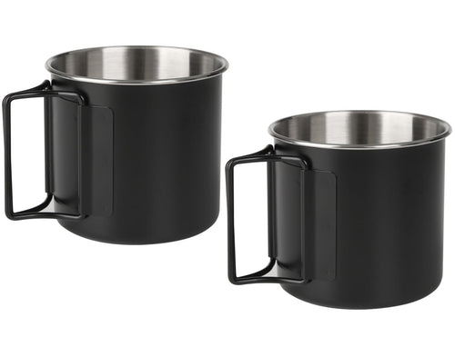 Camping Cups with Folding Handles Camping Mugs Set of 2Camping Coffee Mugs Stainless Steel Camping MugsPortable 12oz Camping Cup for Outdoor Picnic Hiking Backpacking (Black)
