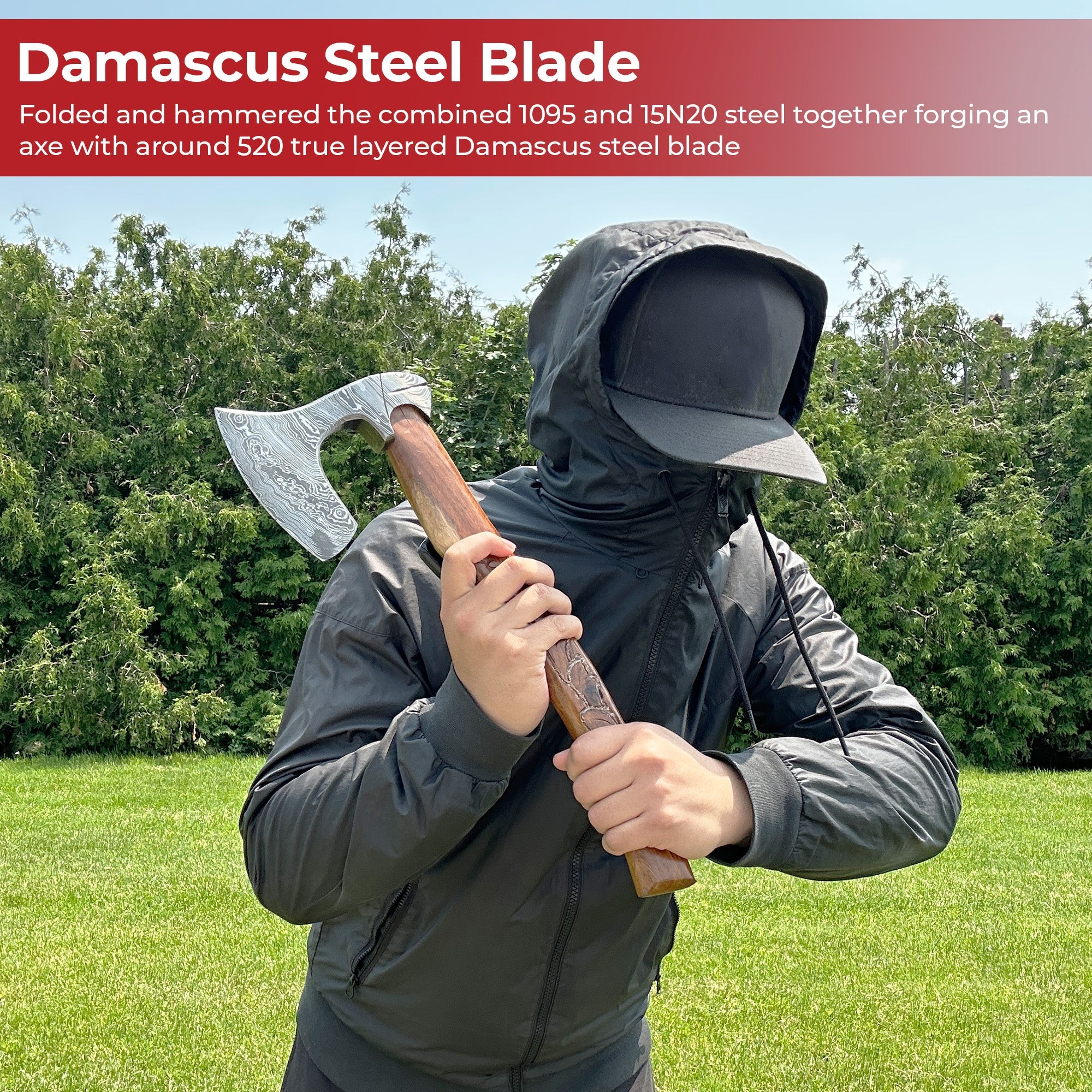 Guiscard Hand Forged Bearded Damascus Outdoor Steel Axe