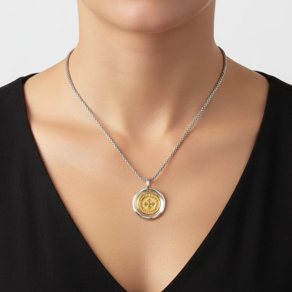 Real Pure 925 Sterling Silver Vajra Pestle Pendant Necklace for Men and Women Round Shape Gold Vermeil Amulet Jewelry