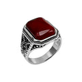 Midgardian 925 Sterling Silver Vintage Natural Red Square Agate Ring