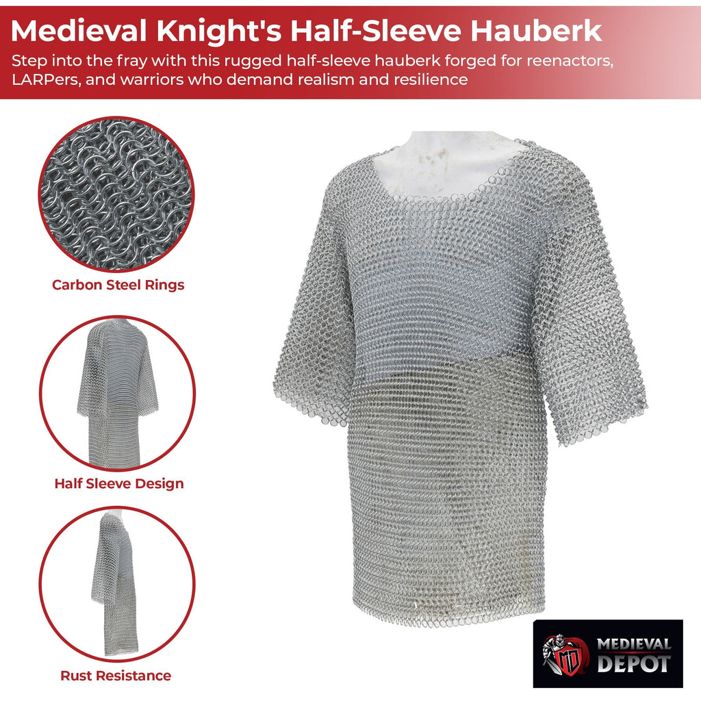 Medieval Knight's Half-Sleeve Chainmail Shirt Hauberk