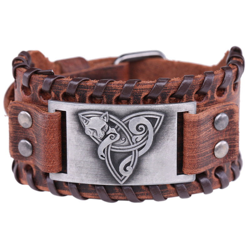 Odin Triangle Fox Men's Leather Bracelet - Viking Accessory