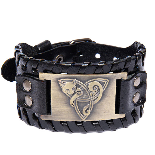 Odin Triangle Fox Men's Leather Bracelet - Viking Accessory