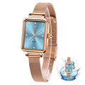 Women's Watches Square Watch Women Blue Watches for Women Luxury Dainty Dress Womens Wrist Watches Waterproof Stainless Steel Women Analog Watch Women Watch Rose Gold Mesh Female Watch