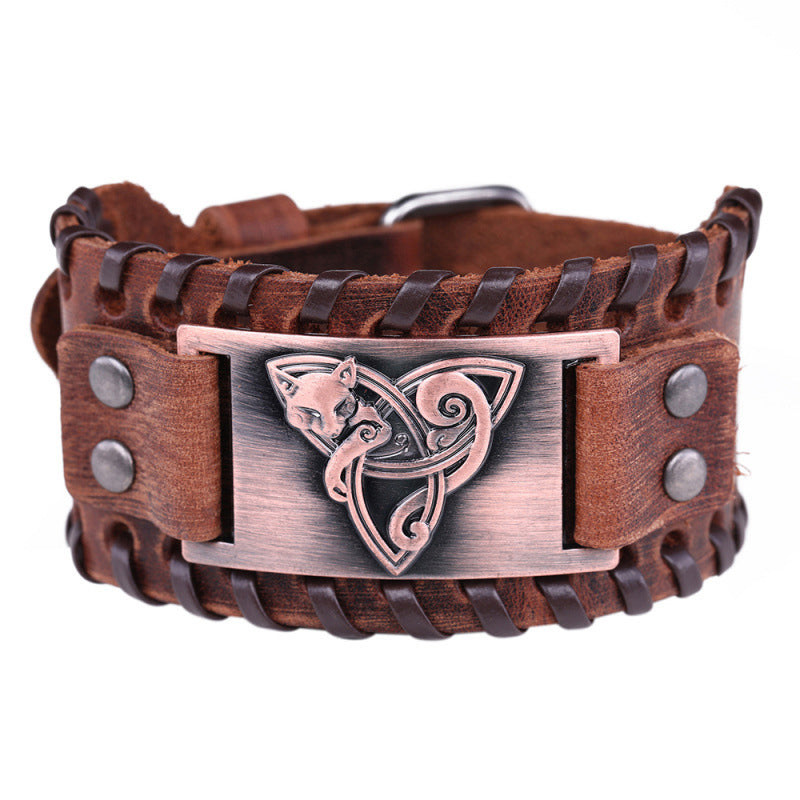 Odin Triangle Fox Men's Leather Bracelet - Viking Accessory