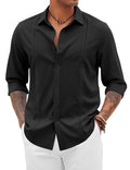 Men's Casual Button Down Shirts Long Sleeve Linen Shirts Black