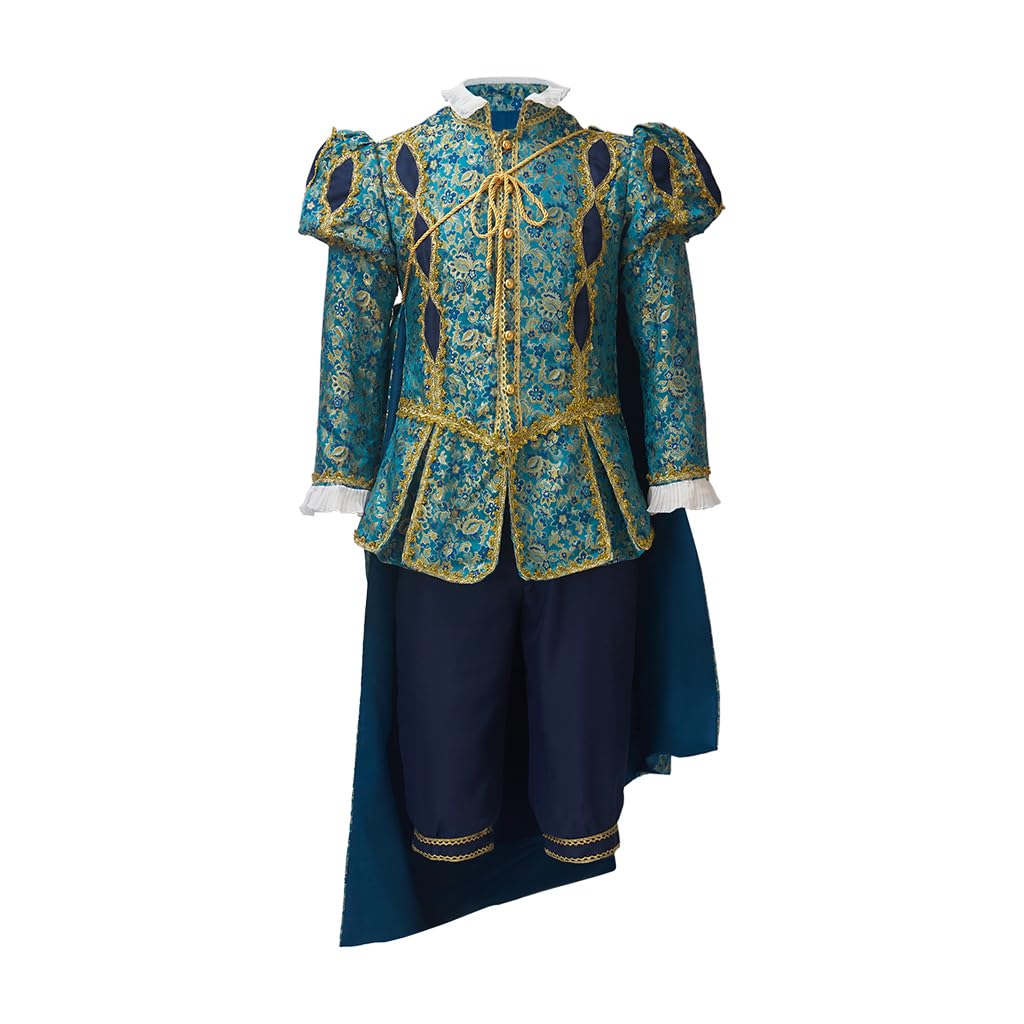 Victorian Rococo Costume Elizabethan Tudor Suits Men's Medieval Nobleman Outfit King Cosplay Halloween Blue-M