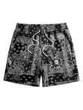 WDIRARA Mens Paisley Print Drawstring Waist Summer Casual Shorts with Pockets Black Boho XL