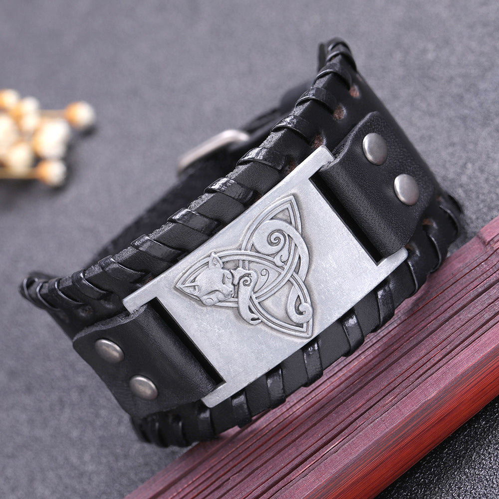 Odin Triangle Fox Men's Leather Bracelet - Viking Accessory