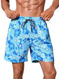 Verdusa Mens Floral Print Drawstring Elastic Waist Swim Trunks Summer Beach Shorts Blue XL