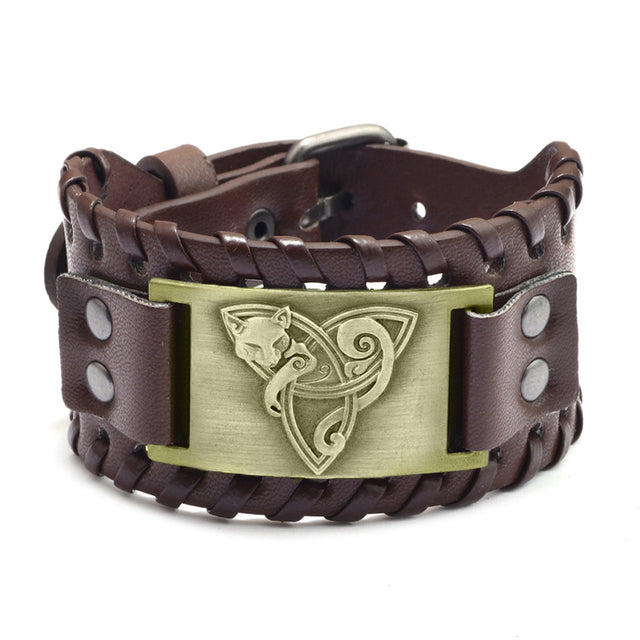 Odin Triangle Fox Men's Leather Bracelet - Viking Accessory