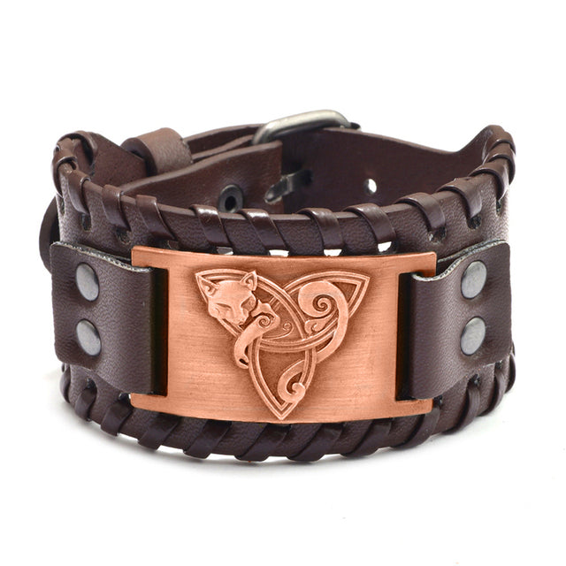 Odin Triangle Fox Men's Leather Bracelet - Viking Accessory